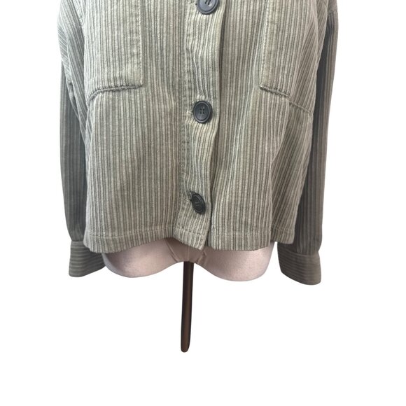 ZARA Light Olive Green Corduroy Medium Button-Up Jacket Drop Sleeve - Picture 5 of 13